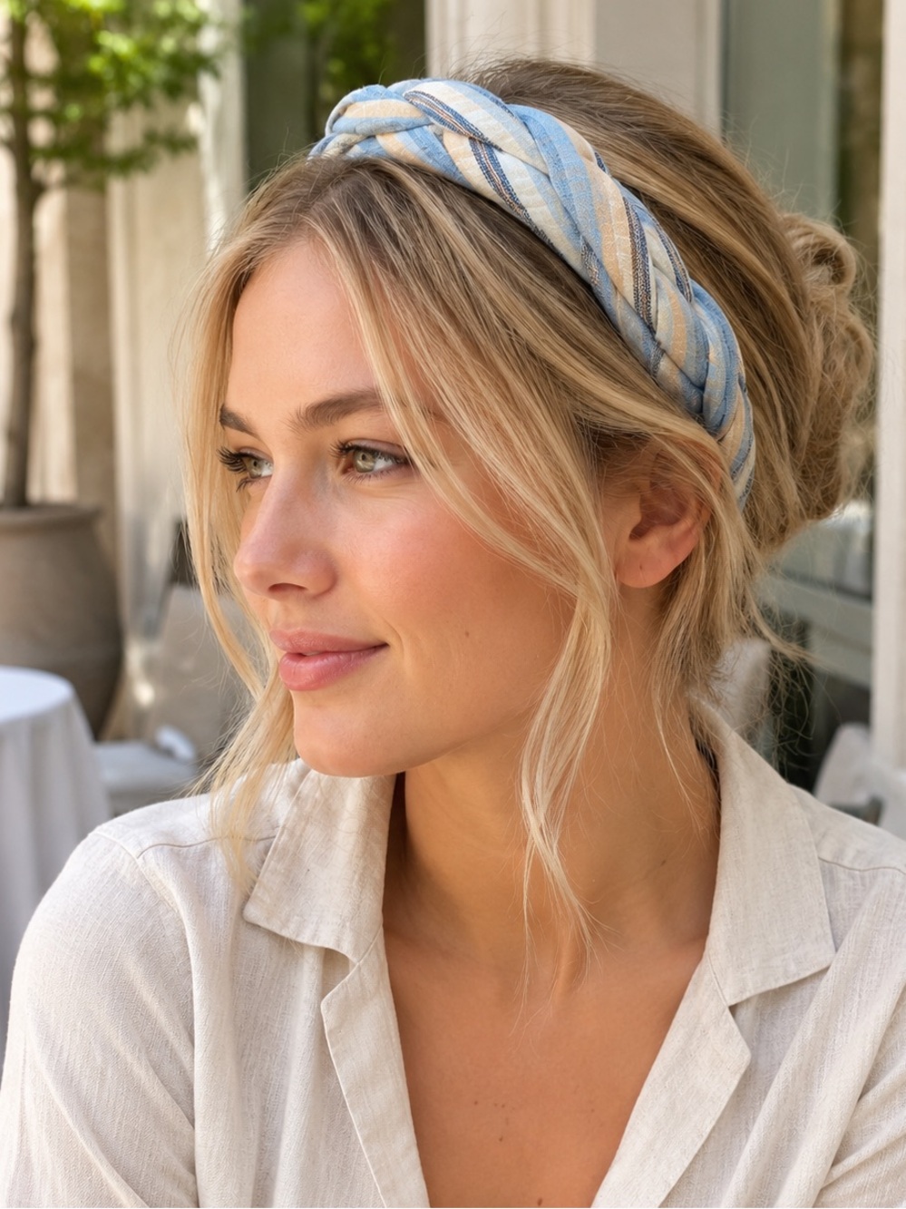 Vintage Blue & Cream Braided Headband